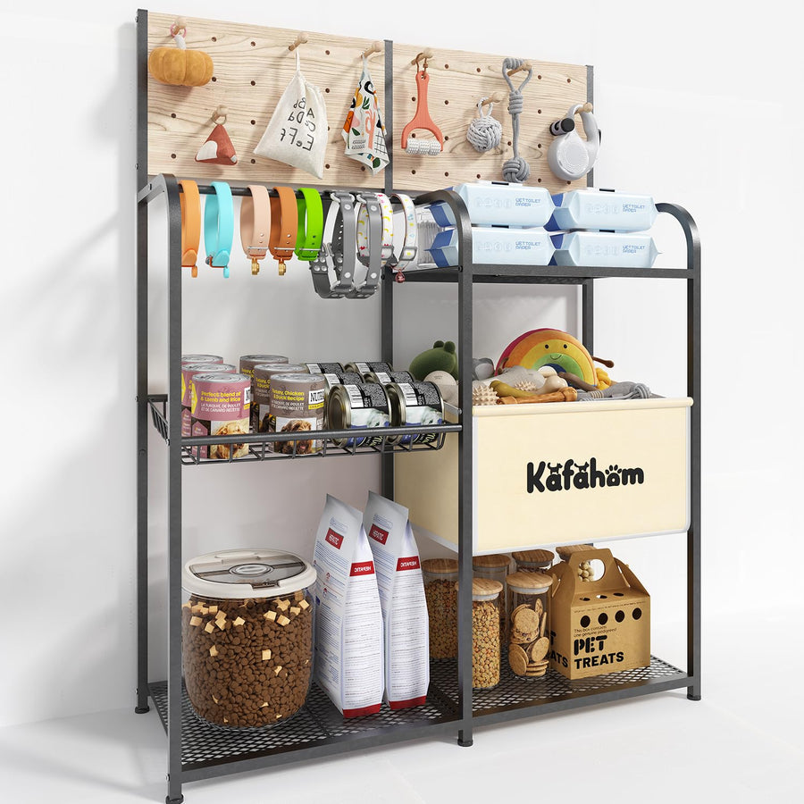Dog Toy Storage Basket with Feeding Station