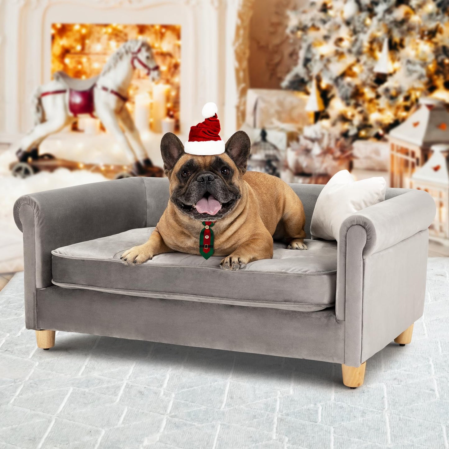 Velvet Pet Sofa Bed with Supportive Cushion