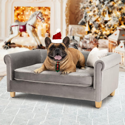 Velvet Pet Sofa Bed with Supportive Cushion
