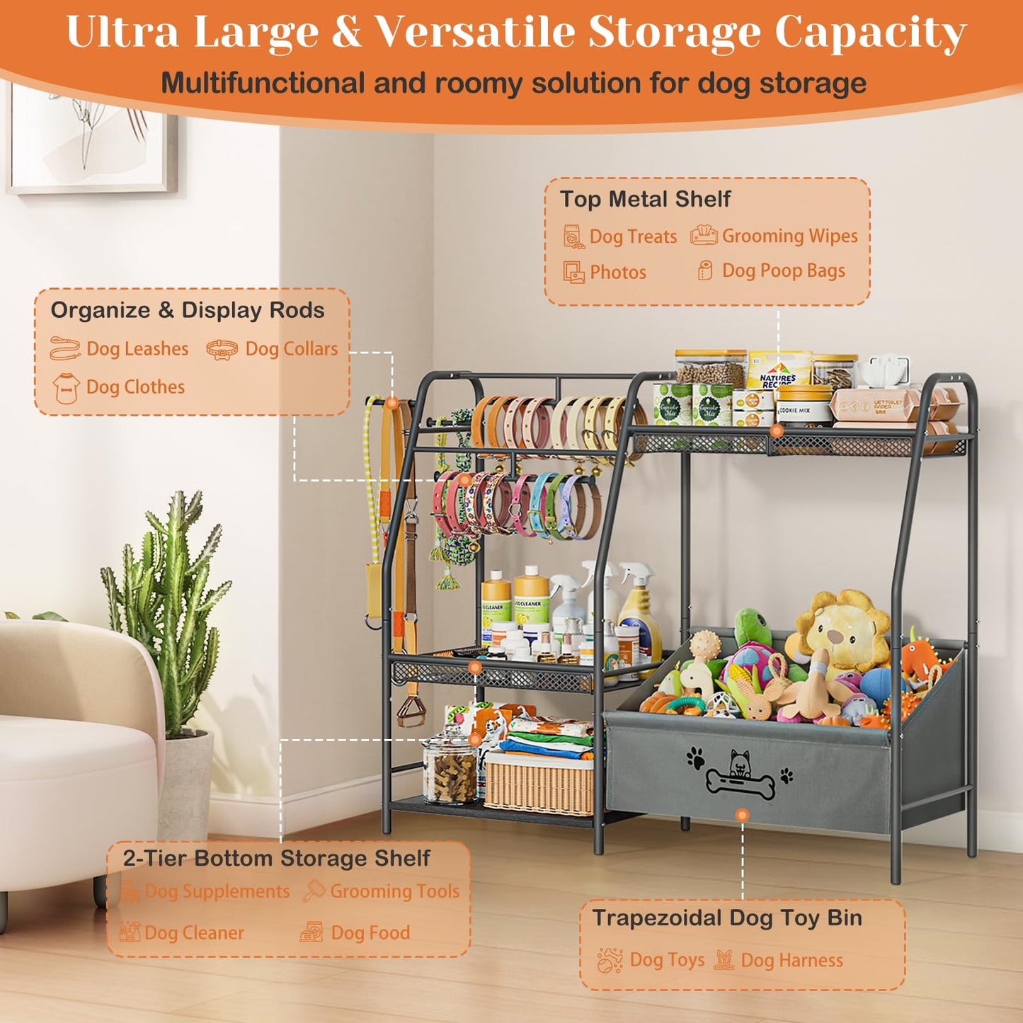 Large Pet Toy Storage Cabinet with Leash Hook