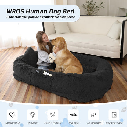 Human-Sized Faux Fur Pet Bed with Pillow Set
