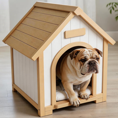 Solid Wood Indoor Pet House with Cushion Bed
