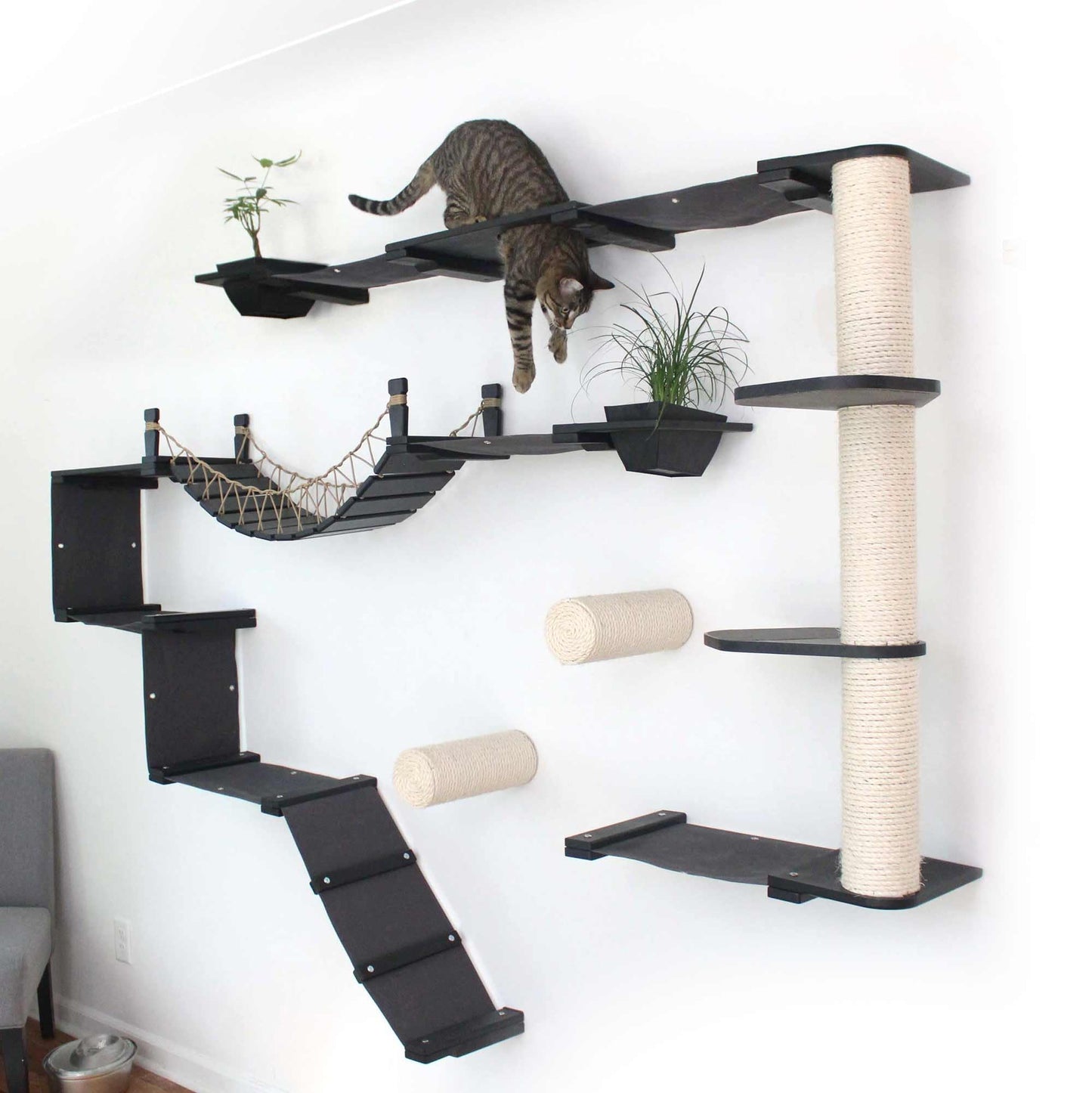 Modern Cat Condo Wall Set with Hammocks & Bridge