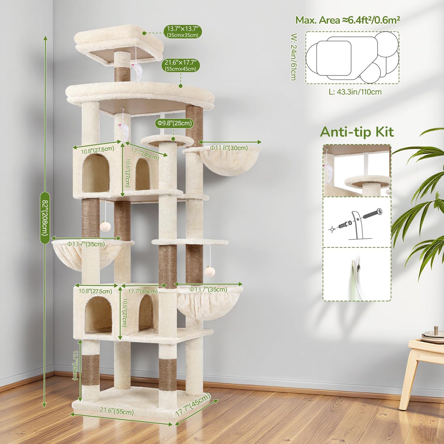 82-Inch Heavy-Duty Cat Tree with Condos & Perches