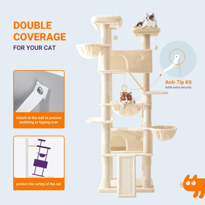 81-Inch Multi-Level Cat Tree with Condo & Hammock