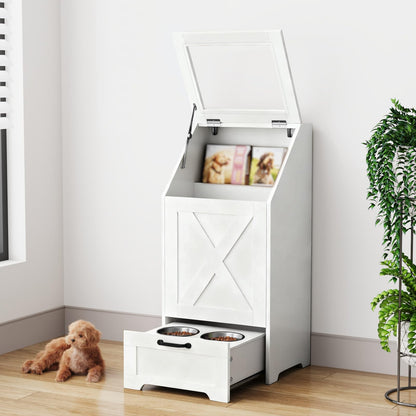 Pet Feeding Station with Elevated Bowls & Storage
