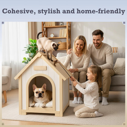 Solid Wood Indoor Pet House with Cushion Bed