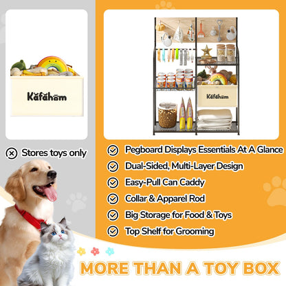 Dog Toy Storage Basket with Feeding Station