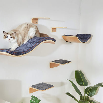 Curved Cat Wall Shelf Set with Steps & Perches