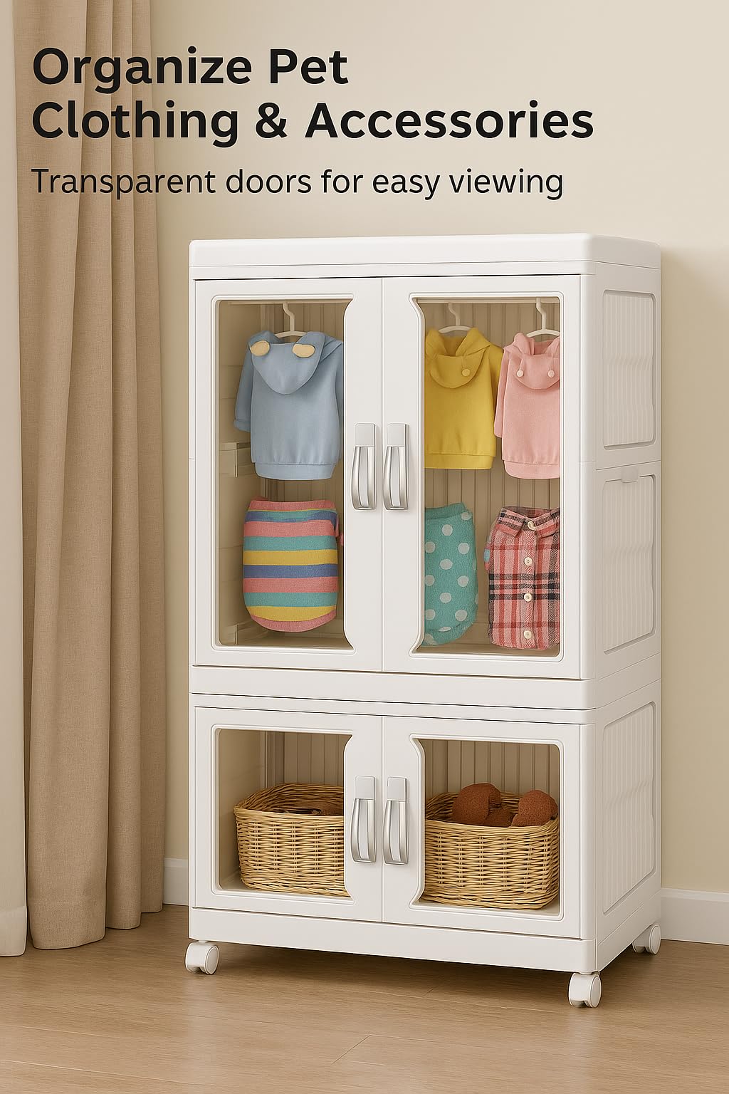 2-Tier Pet Clothing Storage Cabinet with Hanging Rod