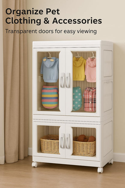 2-Tier Pet Clothing Storage Cabinet with Hanging Rod