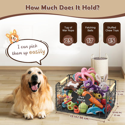 Chew-Proof Metal Dog Toy Basket with Handles