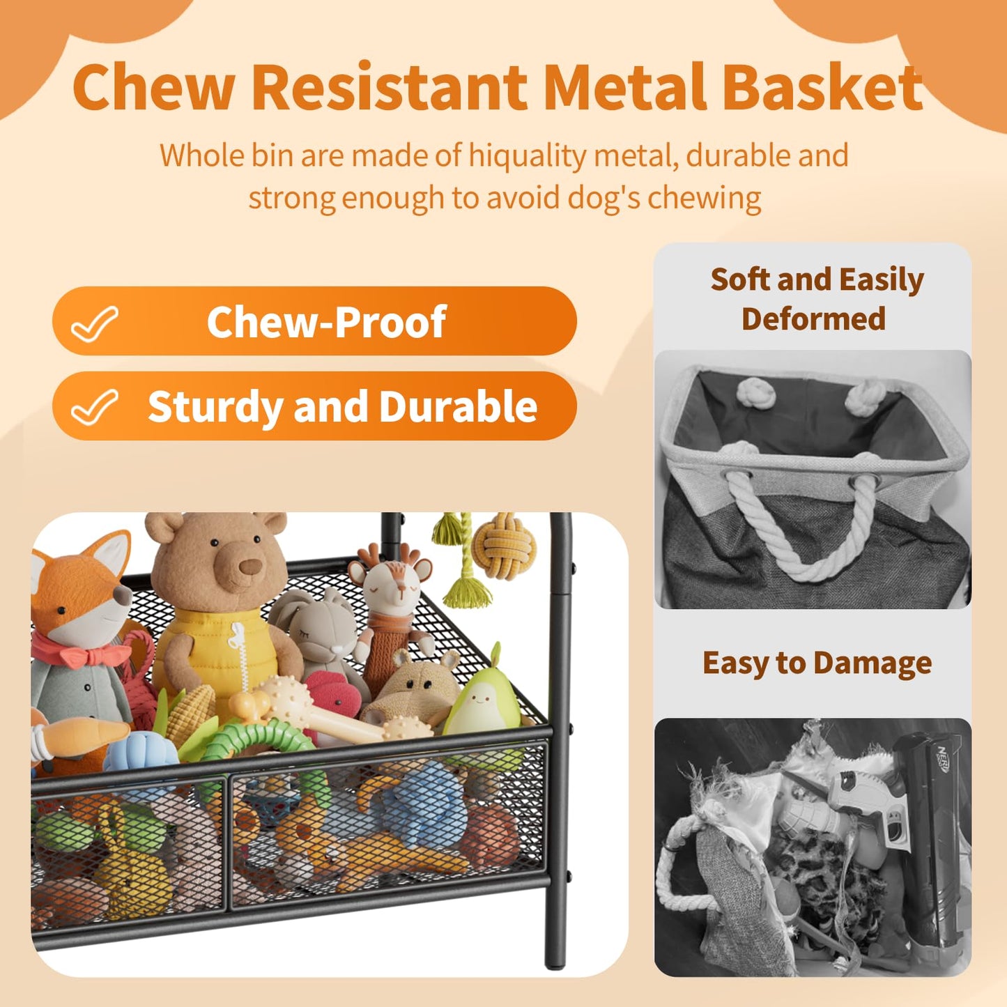 Metal Pet Toy Storage Basket with Open Organizer