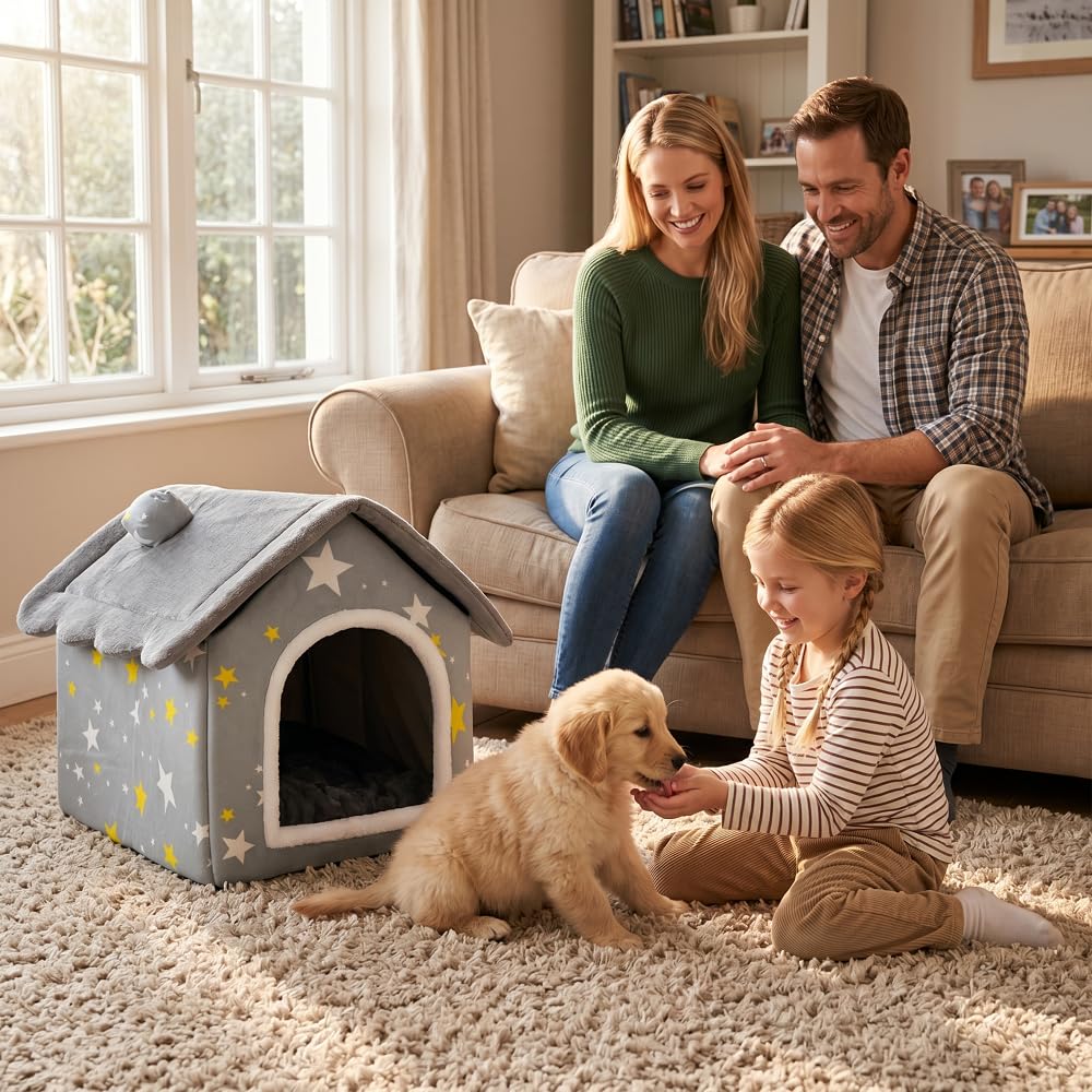 Portable Pet Cave Bed with Memory Cushion