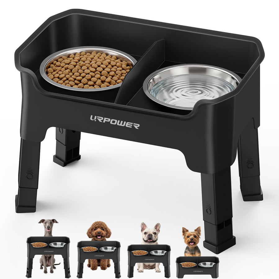 Adjustable Elevated Dog Bowl Set with Licking Plate