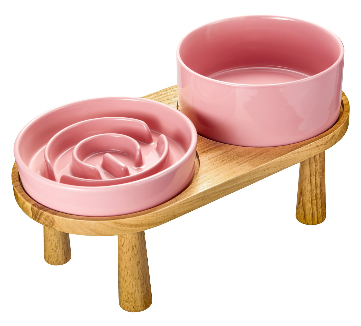 Ceramic Slow Feeder Bowl Set with Wooden Stand