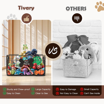 Chew-Proof Metal Dog Toy Basket with Handles