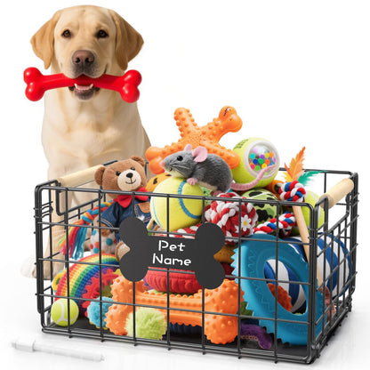 Chew-Proof Metal Dog Toy Basket with Handles