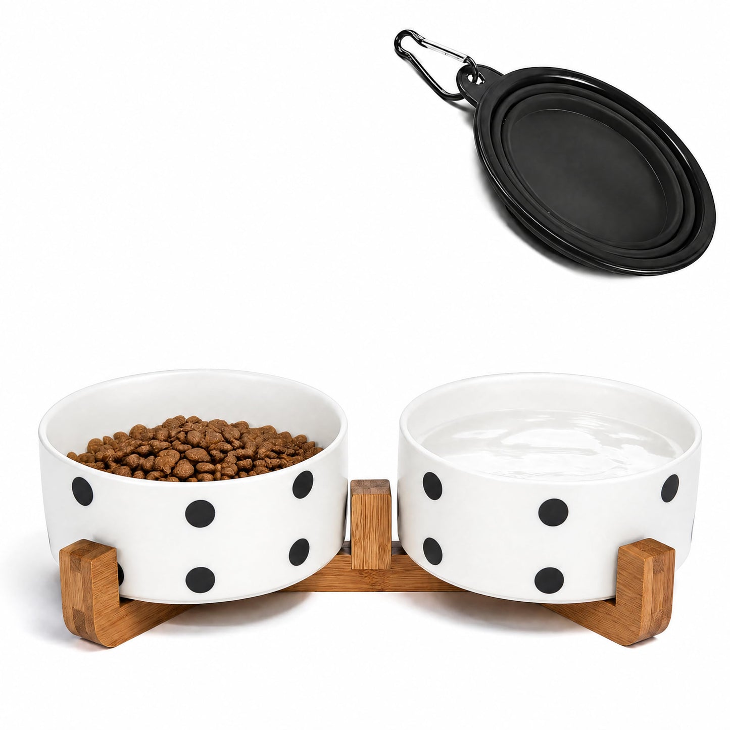 Ceramic Pet Bowl Set with Wooden Stand