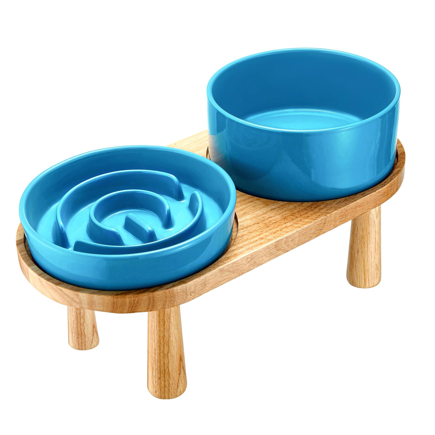 Ceramic Slow Feeder Bowl Set with Wooden Stand
