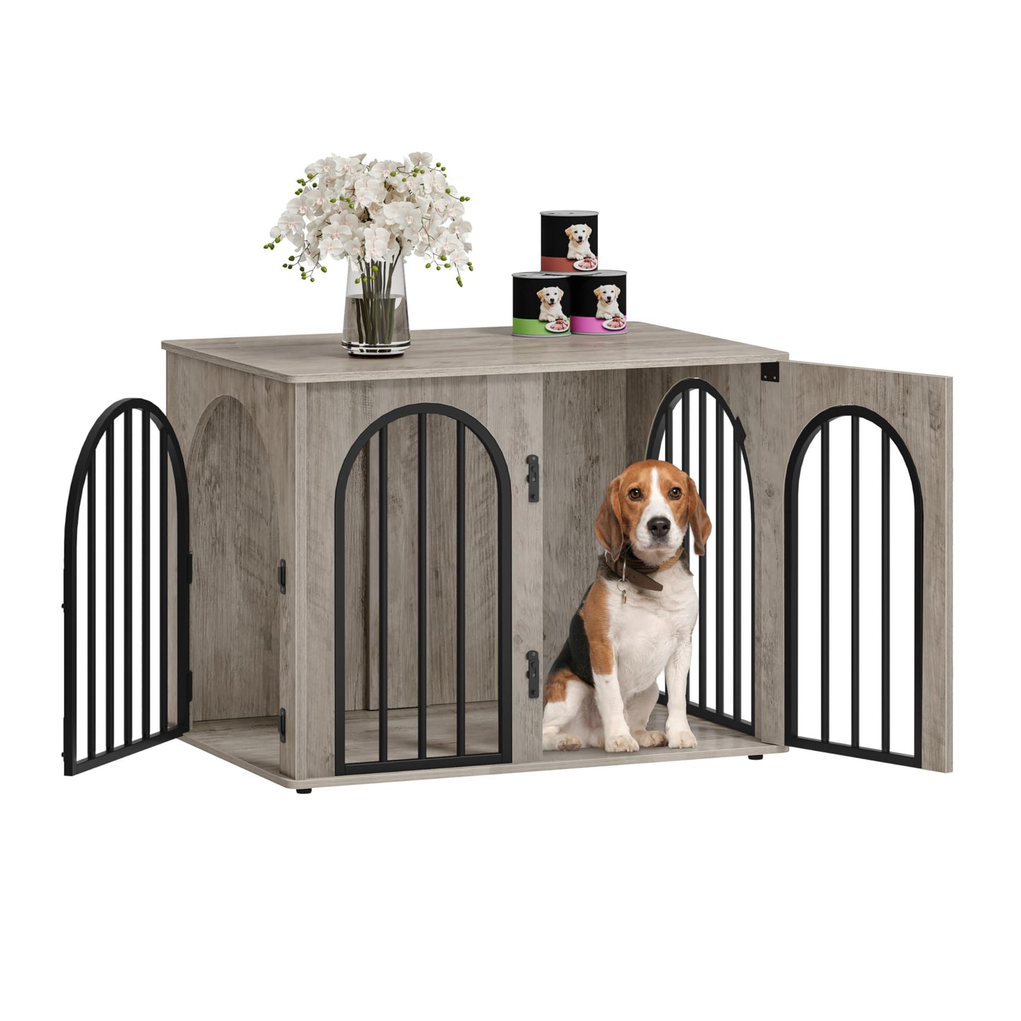 Wooden Dog Crate Furniture with Side Table Design