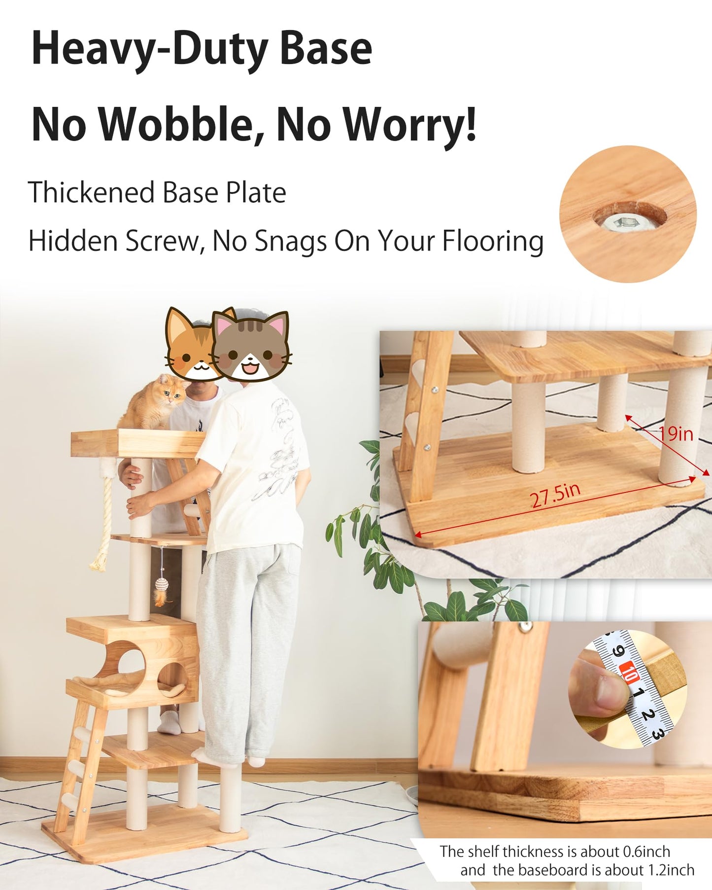 Multi-Level Wooden Cat Tower with Scratching Posts