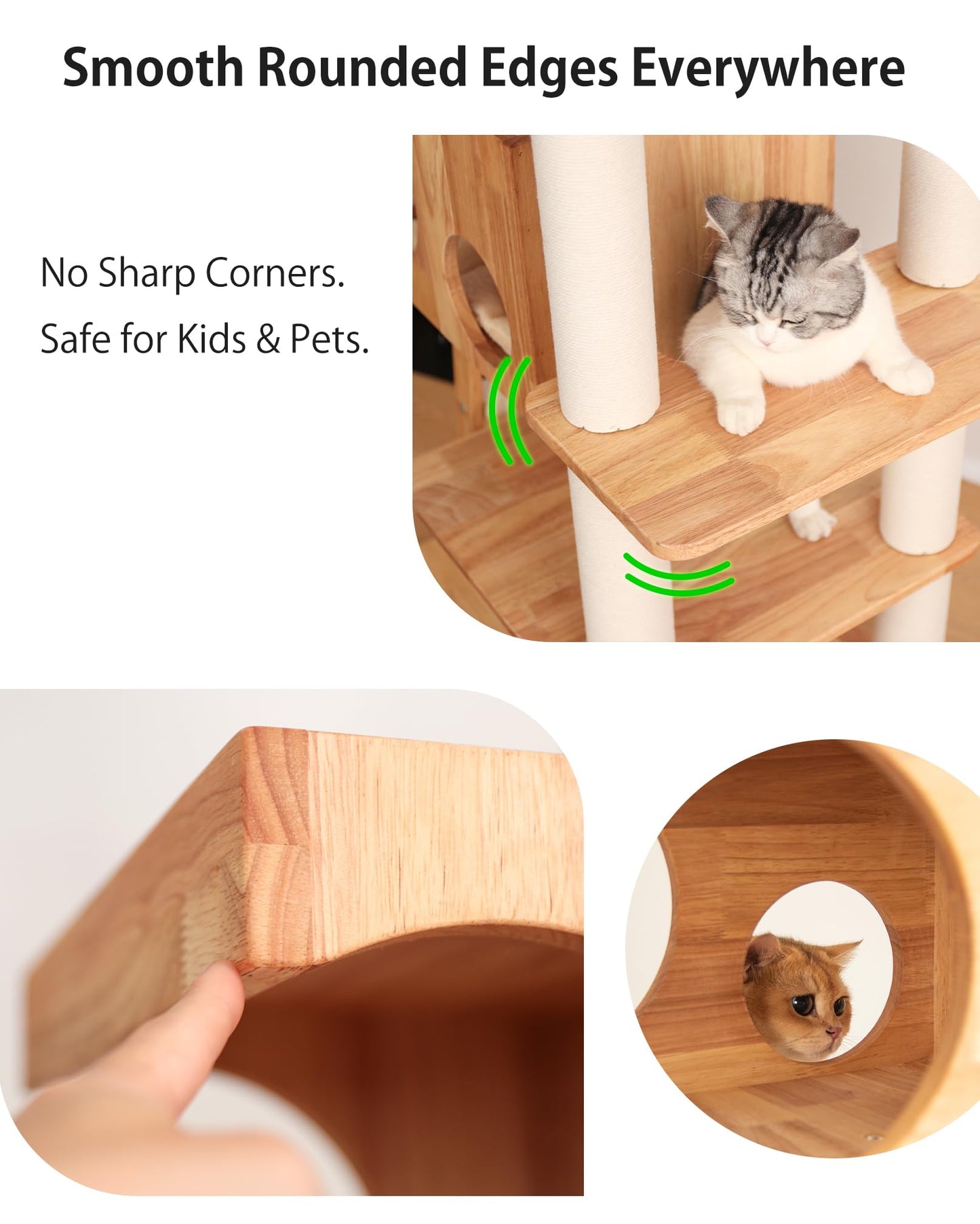 Multi-Level Wooden Cat Tower with Scratching Posts