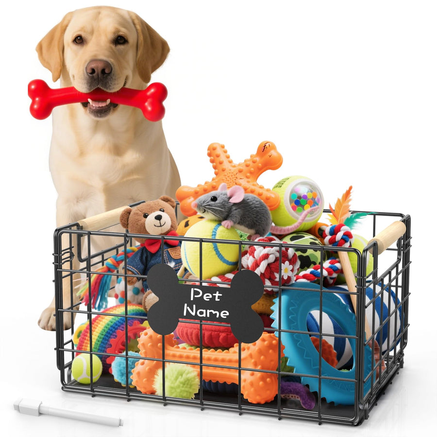 Chew-Proof Metal Dog Toy Basket with Handles