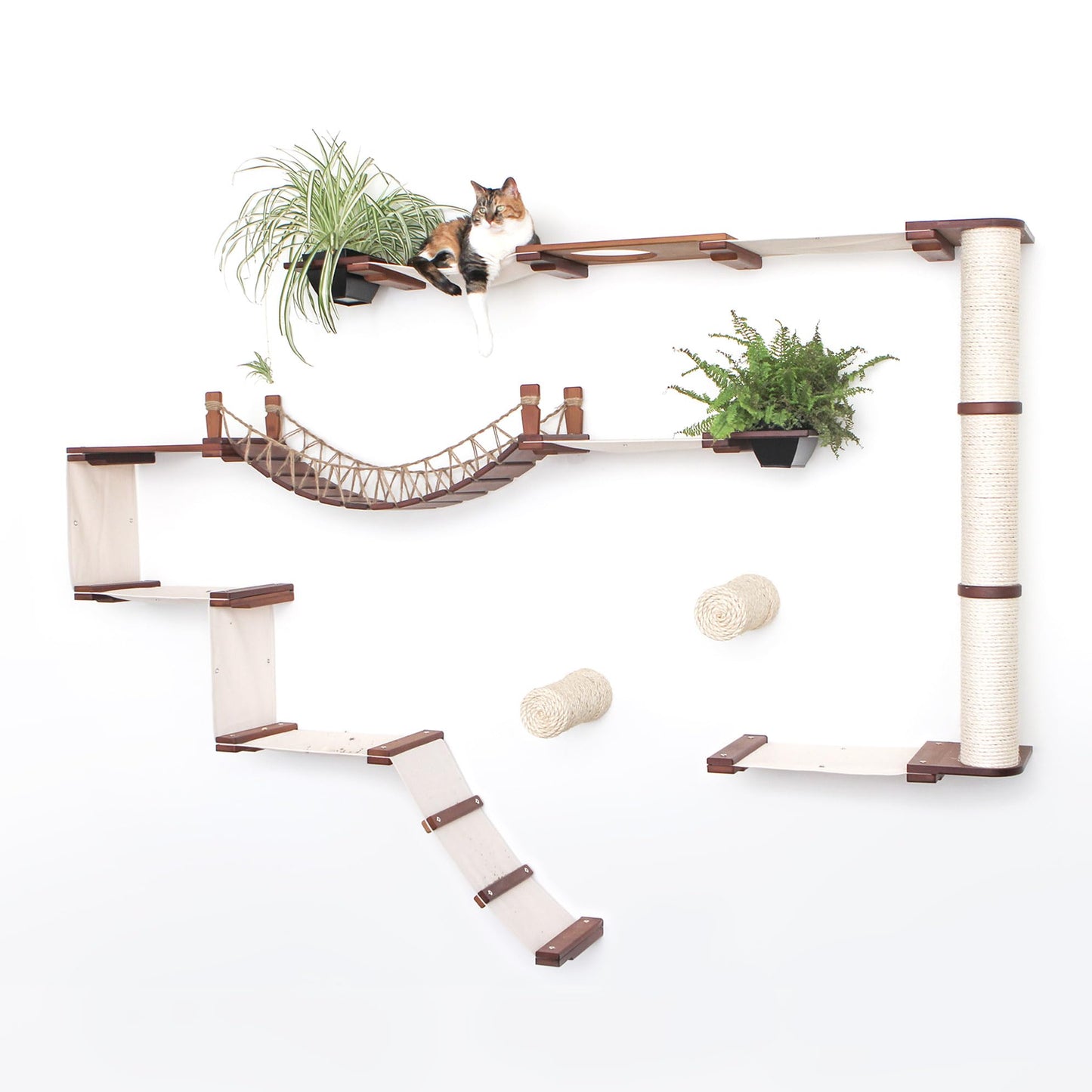Modern Cat Condo Wall Set with Hammocks & Bridge