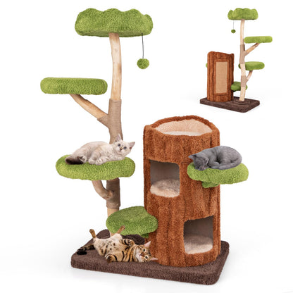 55-Inch Wooden Cat Tree with House & Platforms
