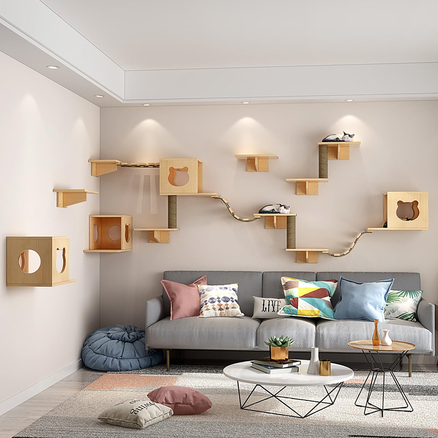 Cat Wall Furniture Set with Shelves and Bridge