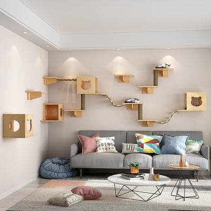 Cat Wall Furniture Set with Shelves and Bridge