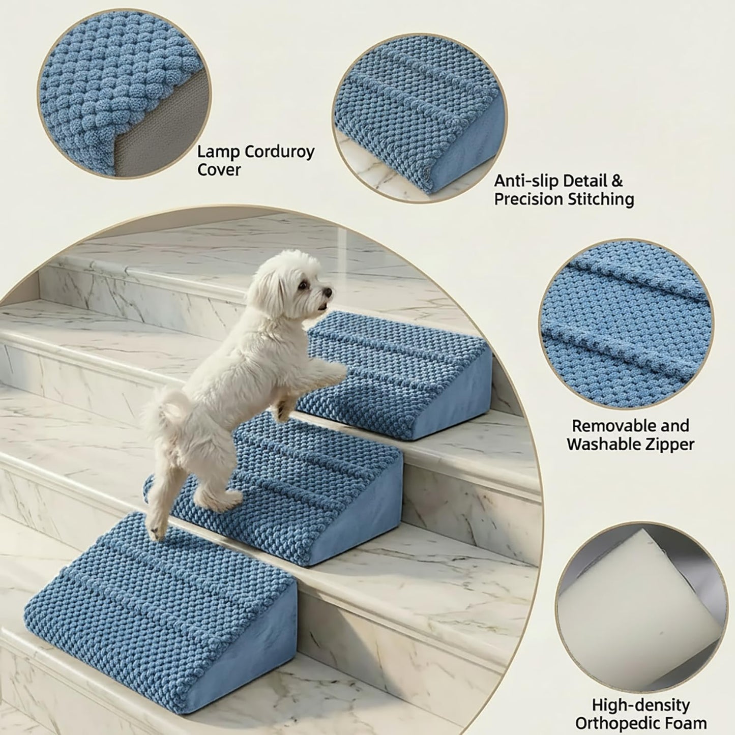 Anti-Slip Foam Pet Ramp Steps with Washable Cover
