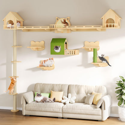 Wooden Cat Wall Shelves & Mounted Perches Set