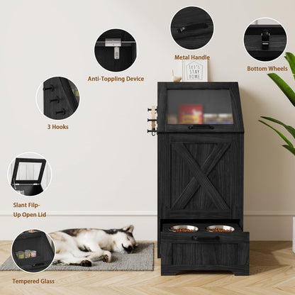 Pet Feeding Station with Elevated Bowls & Storage