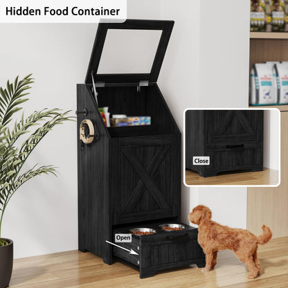 Pet Feeding Station with Elevated Bowls & Storage