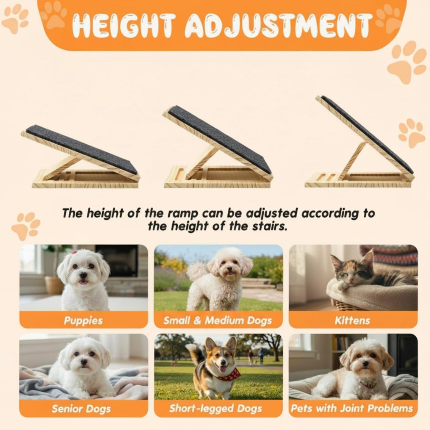Adjustable Foldable Pet Ramp with Non-Slip Surface