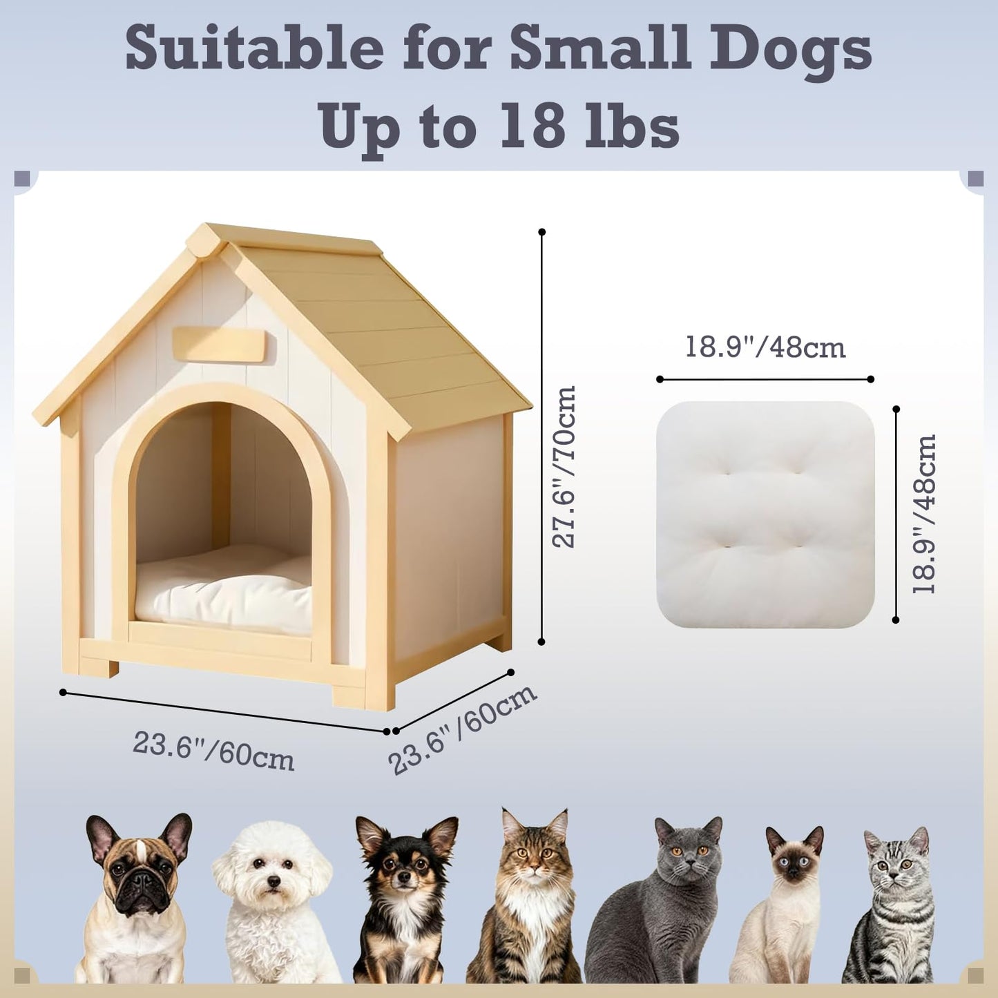 Solid Wood Indoor Pet House with Cushion Bed