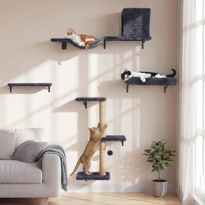 4-Piece Cat Wall Furniture Set with Scratching Post