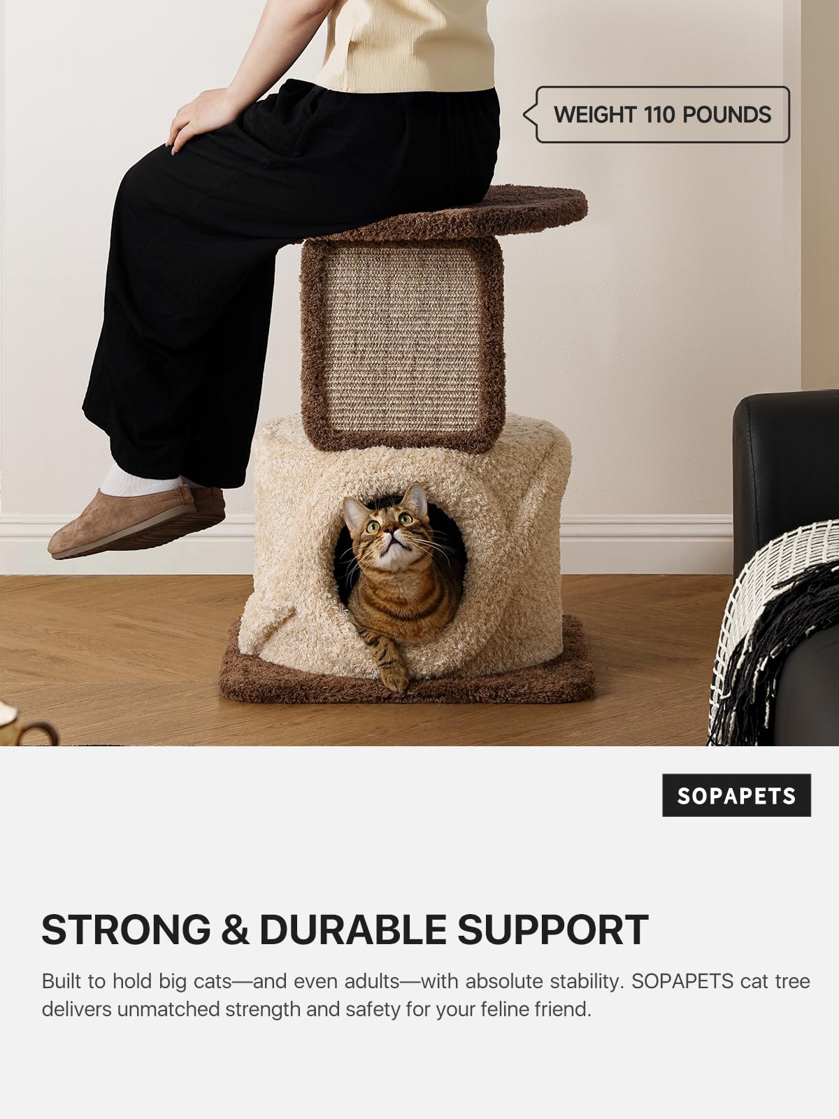 68-Inch Wooden Cat Tree with Condo & Perches