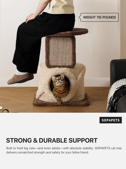 68-Inch Wooden Cat Tree with Condo & Perches