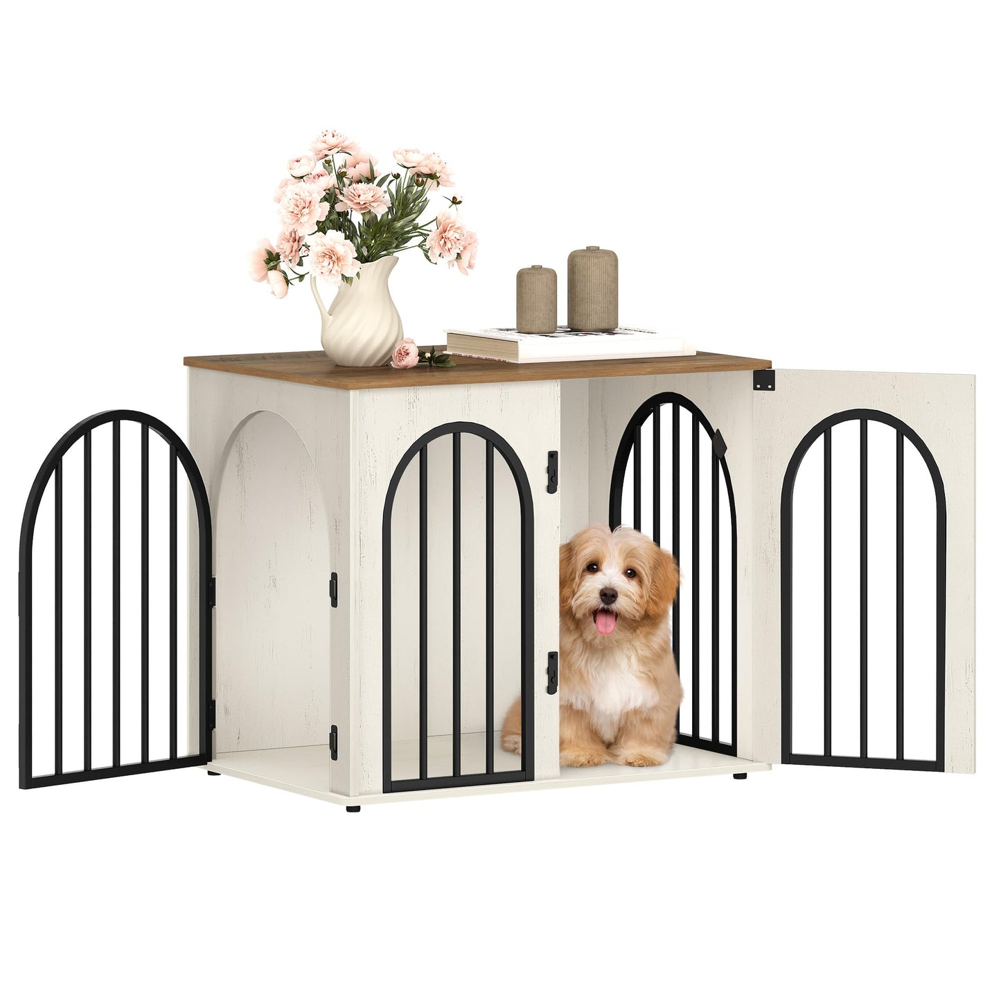 Wooden Dog Crate Furniture with Side Table Design