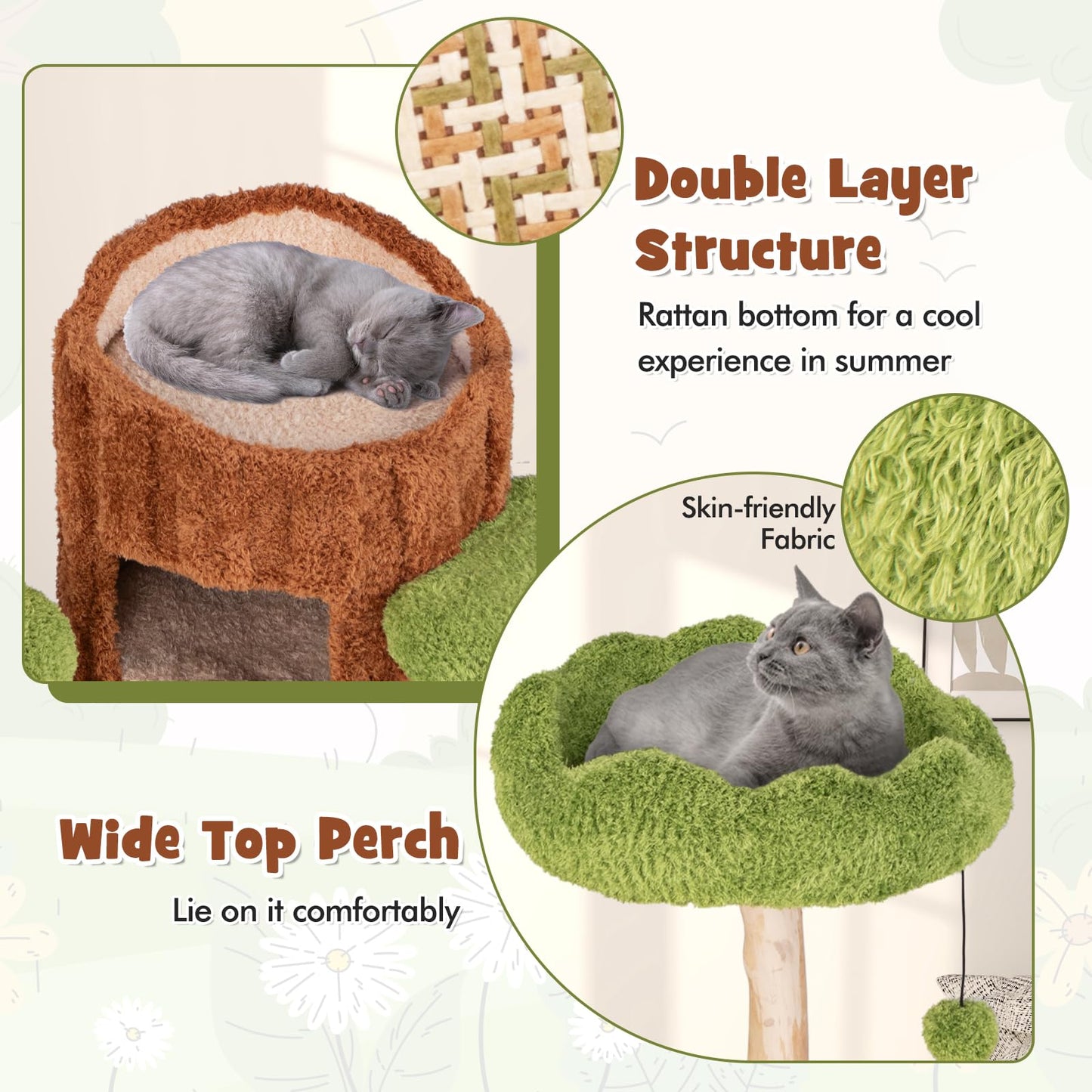 55-Inch Wooden Cat Tree with House & Platforms