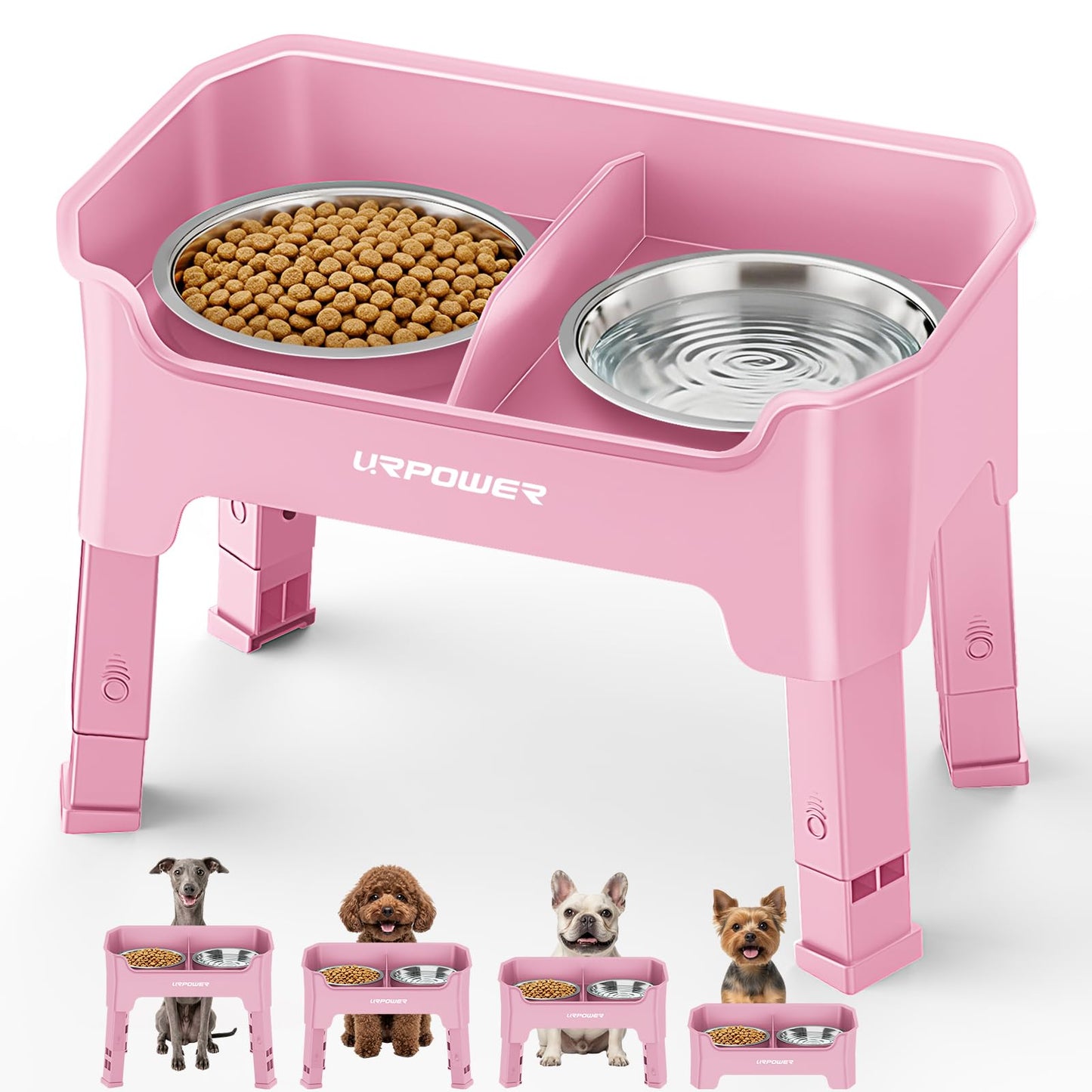 Adjustable Elevated Dog Bowl Set with Licking Plate