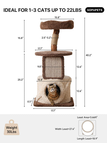 68-Inch Wooden Cat Tree with Condo & Perches