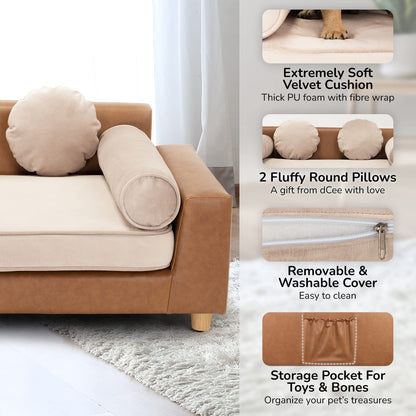 Velvet Pet Sofa Bed with Supportive Cushion