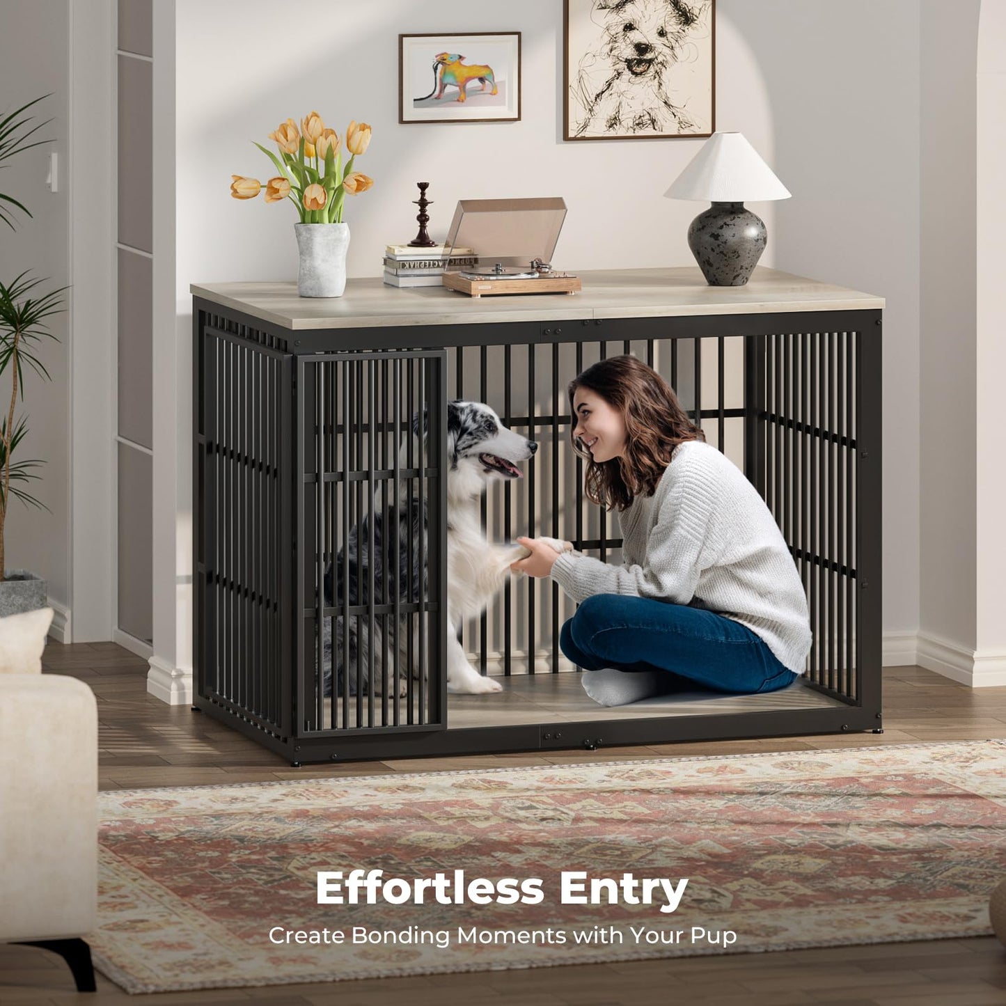 XXL Wooden Dog Crate Furniture with Foldable Door