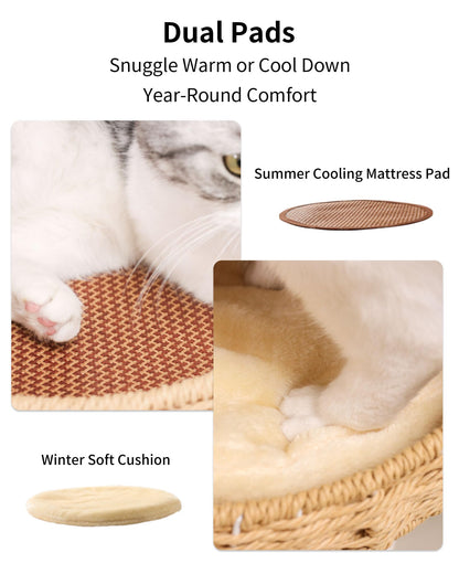 Multi-Level Wooden Cat Tower with Scratching Posts