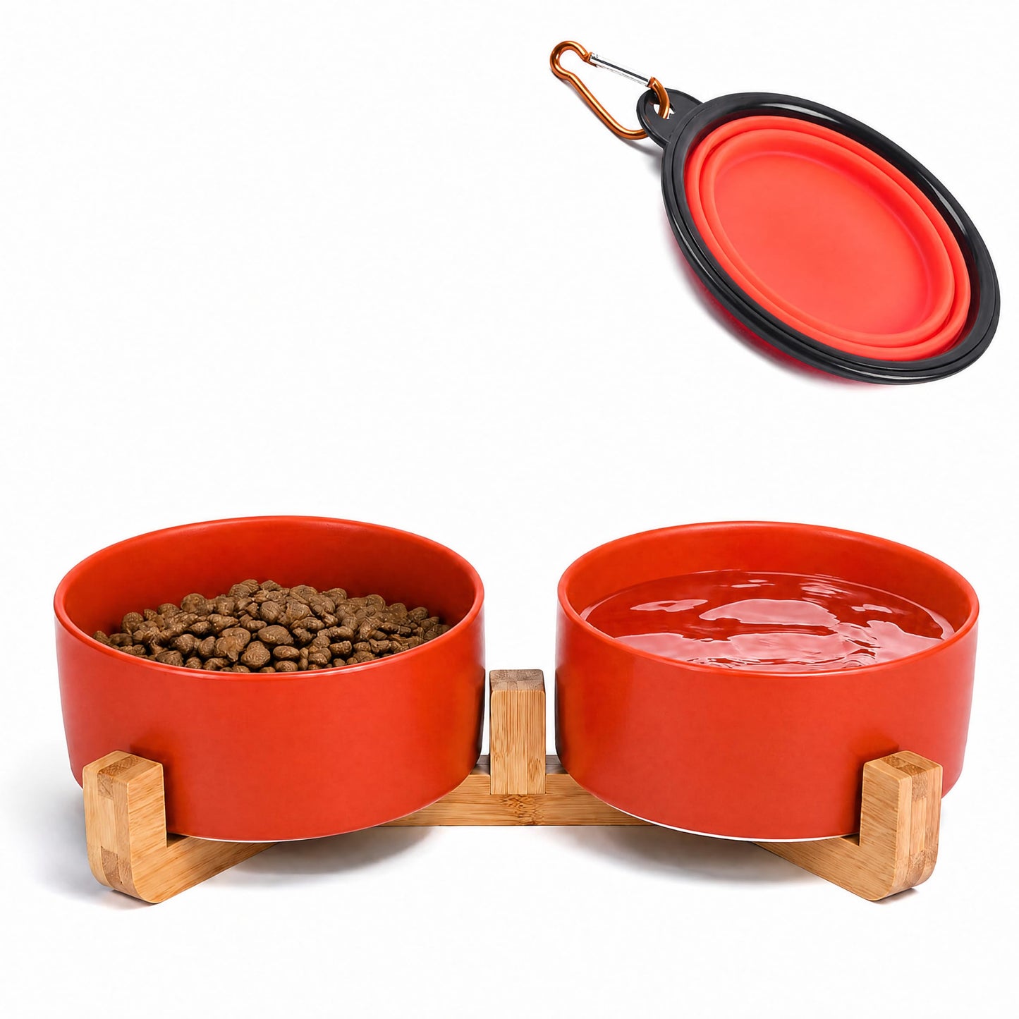 Ceramic Pet Bowl Set with Wooden Stand
