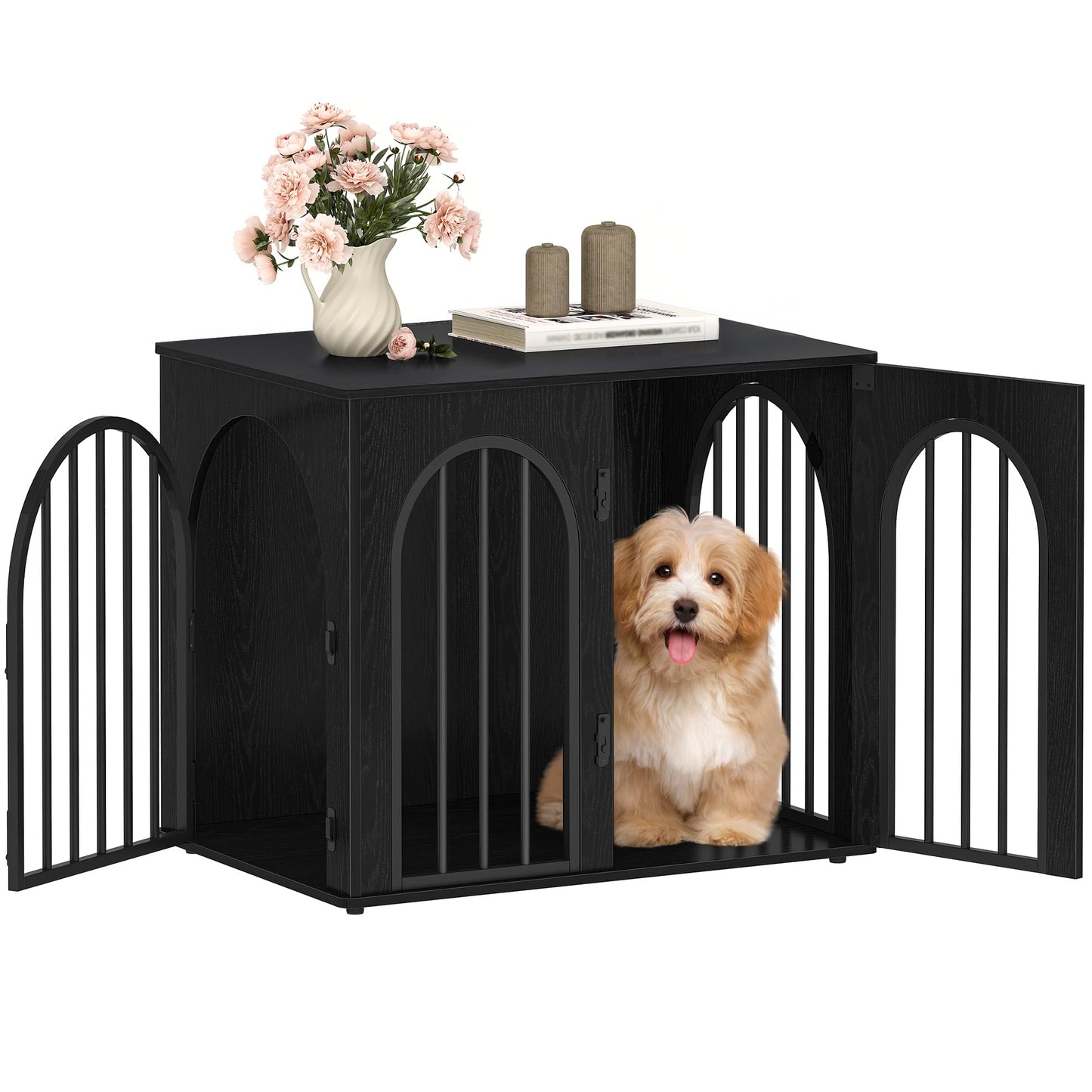 Wooden Dog Crate Furniture with Side Table Design